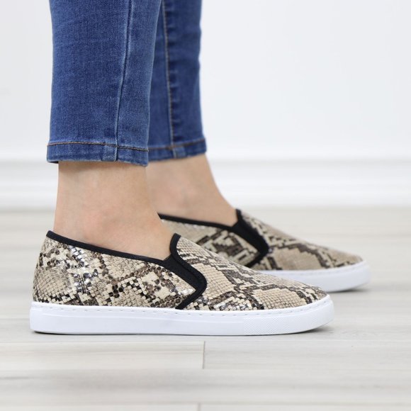 Snake Python Skin Print Fashion Slip On Sneakers Shoes - Picture 4 of 14